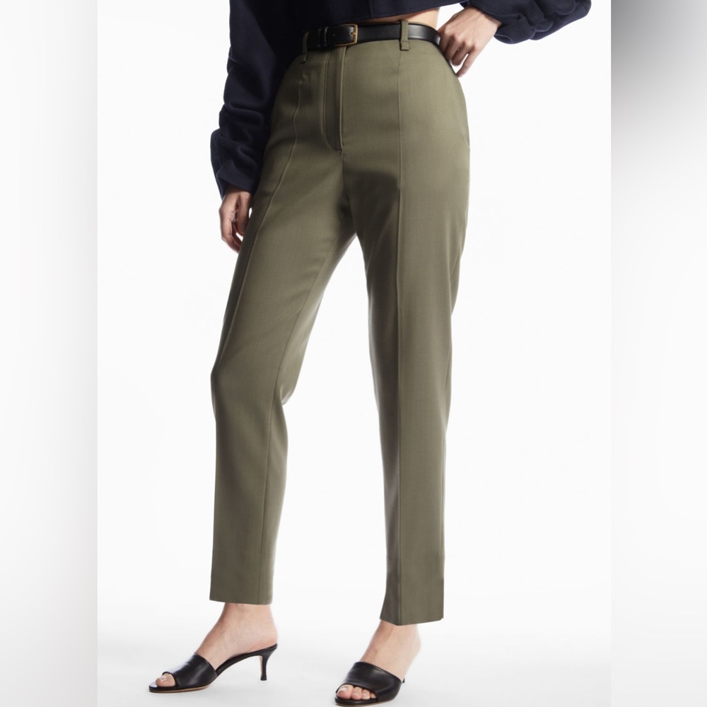 Cos HighWaisted Wool Blend Pants In Dusty Khaki Green Gem